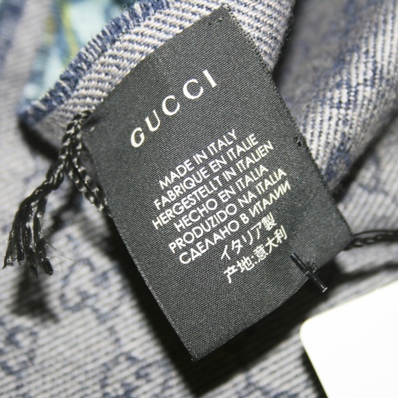 Gucci Blooms Floral Blue Wool Neck Scarf - Picture 6 of 8